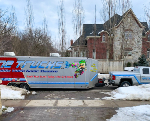 GameTrucks GT gaming trailer at a winter party