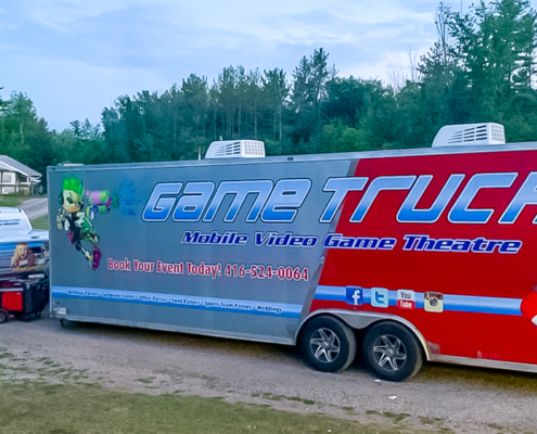 GameTrucks GT gaming trailer parked at a home
