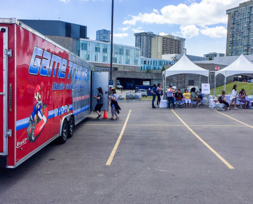 GameTrucks GT mobile gaming trailer at a public fair